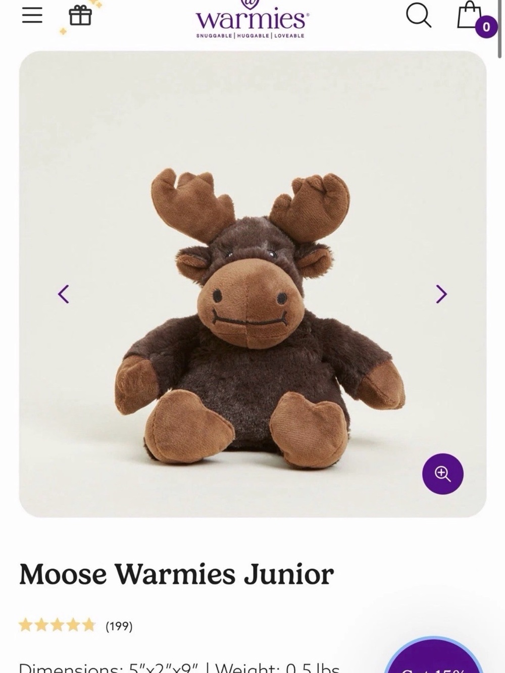 Warmies Junior Moose Plush - Brown Cozy Stuffed Animal